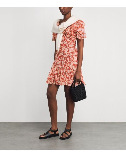 Doen Red Silk Ruffled Alcida Mini Dress