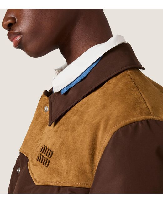 Miu Miu Brown Leather-Trim Down-Filled Jacket