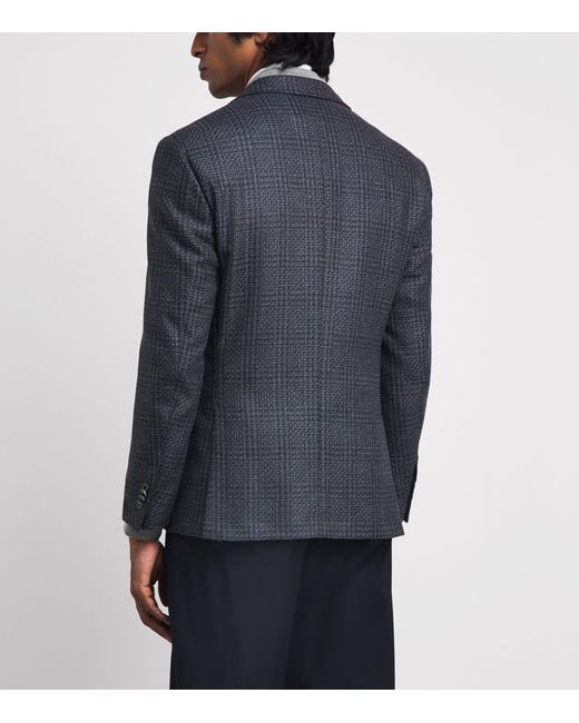 Corneliani Blue Wool Mouliné Check Blazer for men