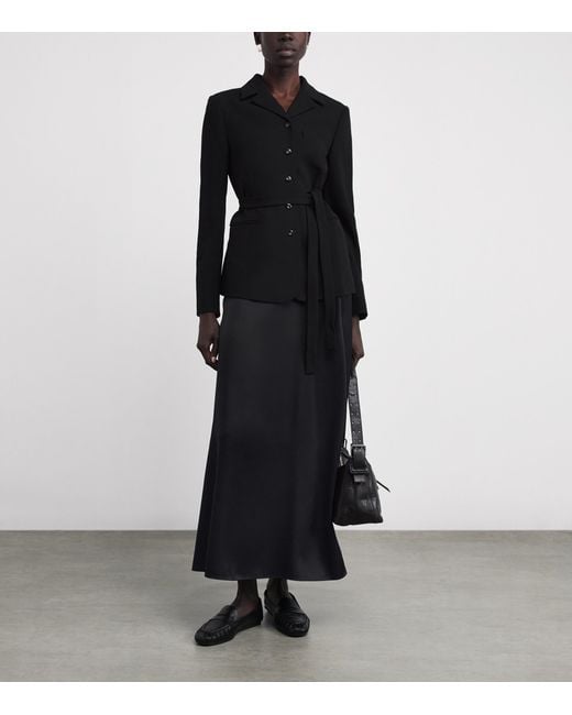 Theory Black Satin Midi Skirt