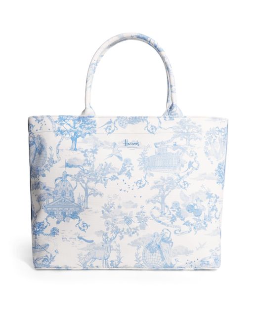 Harrods Blue Medium Toile Print Tote Bag