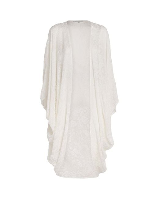 Eskandar White Floral Cocoon Shawl Cardigan