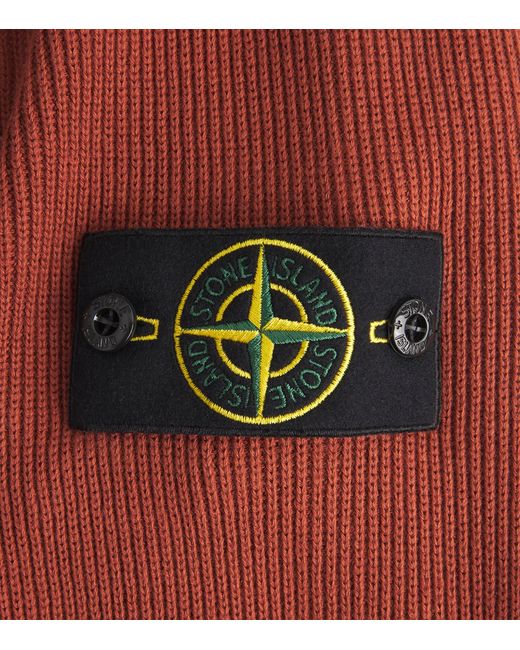 Stone Island Red Cotton Rib-Knit Compass Sweater for men