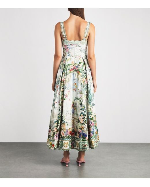 Camilla White Stretch-Cotton Art For The Empress Flared Midi Dress