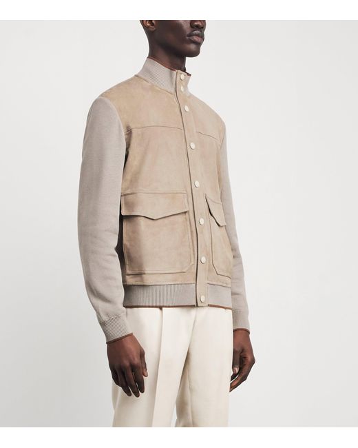 Canali Suede-Front Hybrid Jacket in Natural for Men | Lyst
