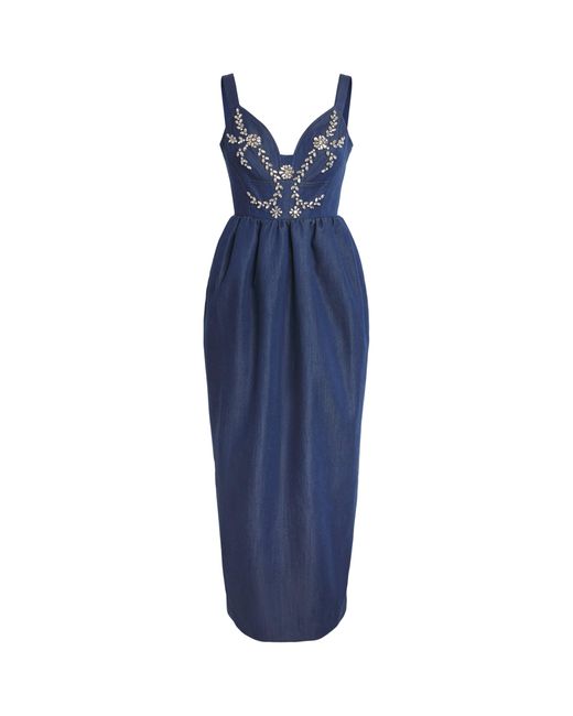 Huishan Zhang Blue Chambray Liviana Midi Dress