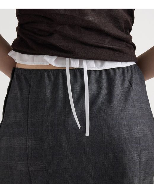 Prada Black Wool Check Midi Skirt