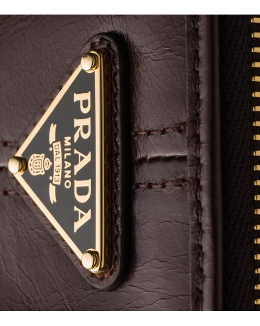 Prada Brown Calf Leather Logo Pouch