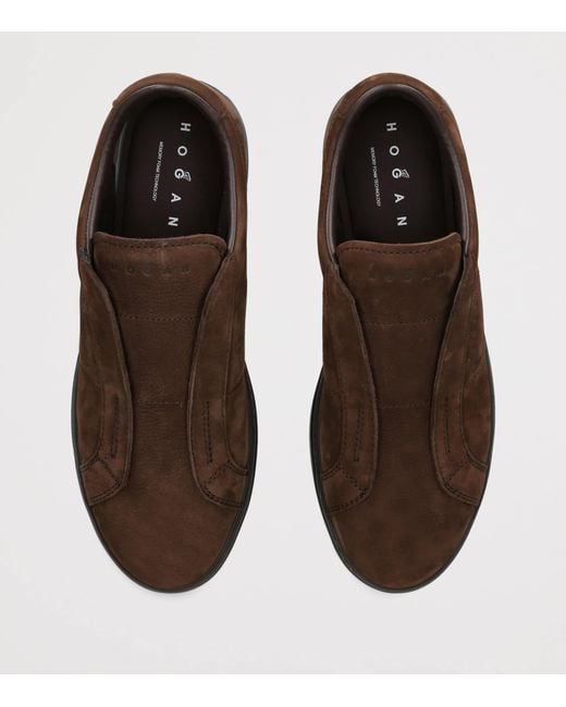 Hogan Brown Leather H668 Slip-On Sneakers for men