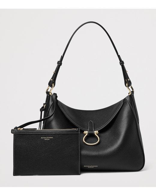 Aspinal Black Grained Leather Ella Shoulder Bag