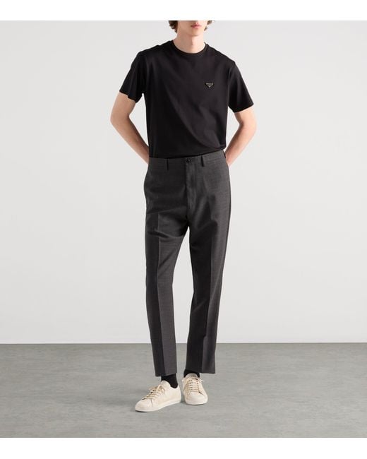 Prada Black Triangle-Logo Crewneck T-Shirt for men