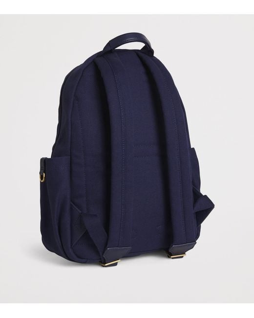 Harrods Blue Cotton Embroidered Emblem Backpack