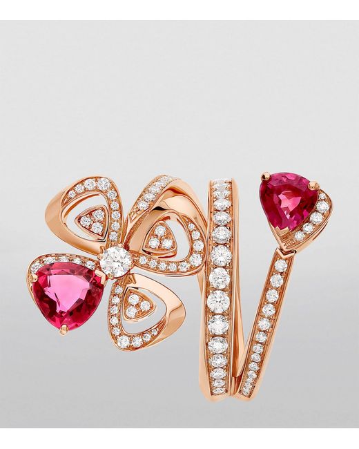 BVLGARI Pink Rose Gold, Diamond And Rubellite Fiorever Ring