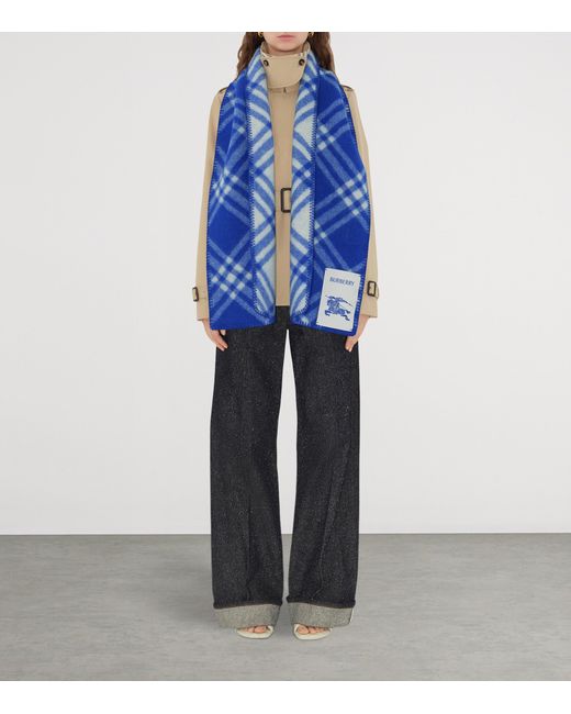 Burberry Blue Wool Check Scarf