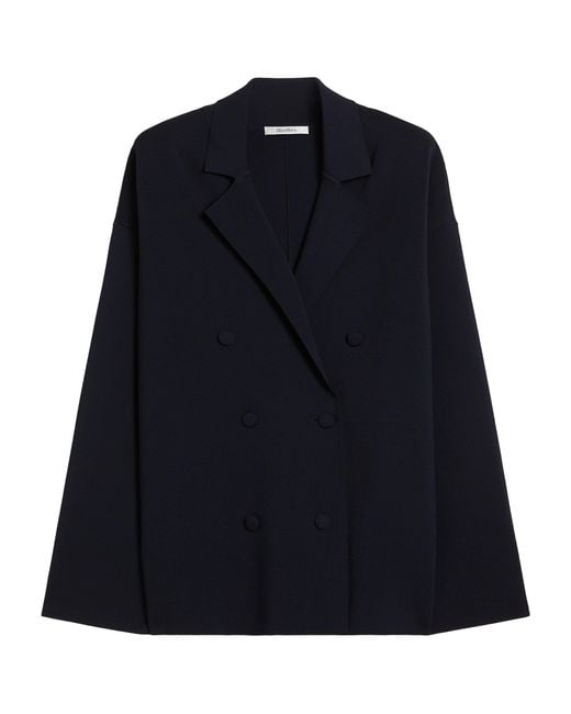 Max Mara Blue Knit Double-Breasted Blazer