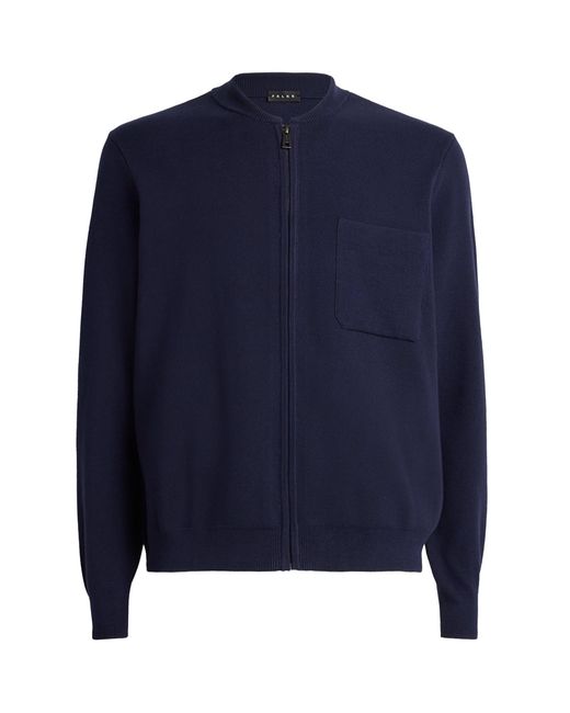 Falke Blue Organic Cotton Zip-Up Sweater for men