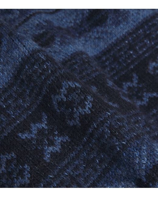 Ralph Lauren Blue Wool-Linen Fair Isle Polo Sweater for men