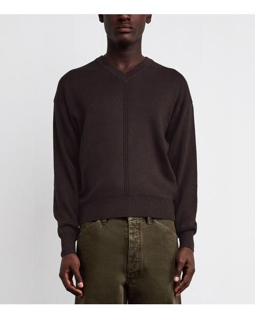 Lemaire Black Merino Wool-Blend V-Neck Sweater for men