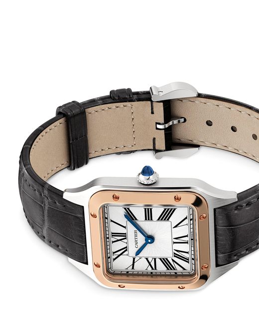 Cartier Metallic Steel And Rose Santos-Dumont Watch 27.5Mm