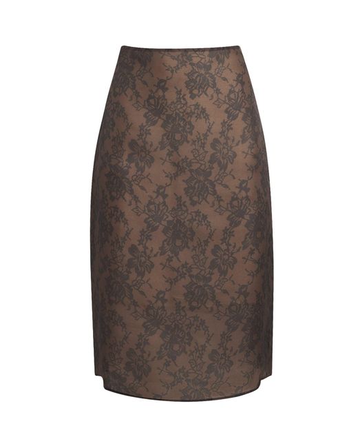 BITE STUDIOS Brown Silk Organza Lace Skirt
