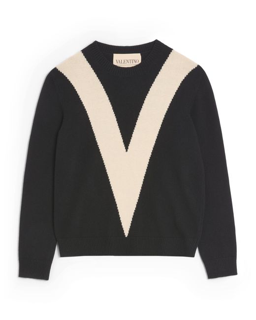 Valentino Garavani Black Virgin Wool V Logo Sweater for men