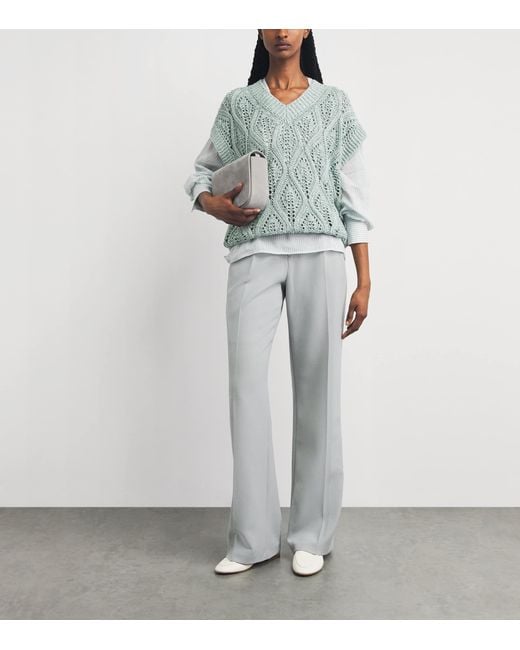 Eleventy Blue Cotton-Blend V-Neck Sweater