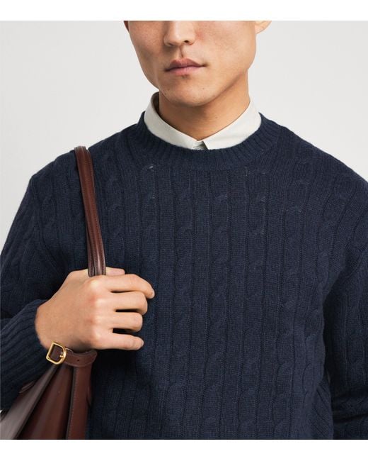 N.Peal Cashmere Blue Organic Cashmere Cable-Knit Thames Sweater for men