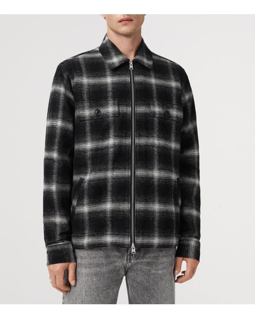 AllSaints Black Organic Cotton Check Bayo Jacket for men