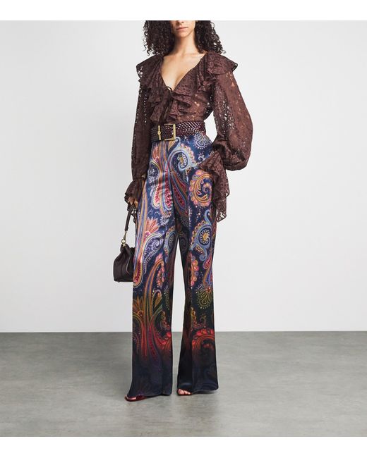 Etro Purple Satin Printed Chinos