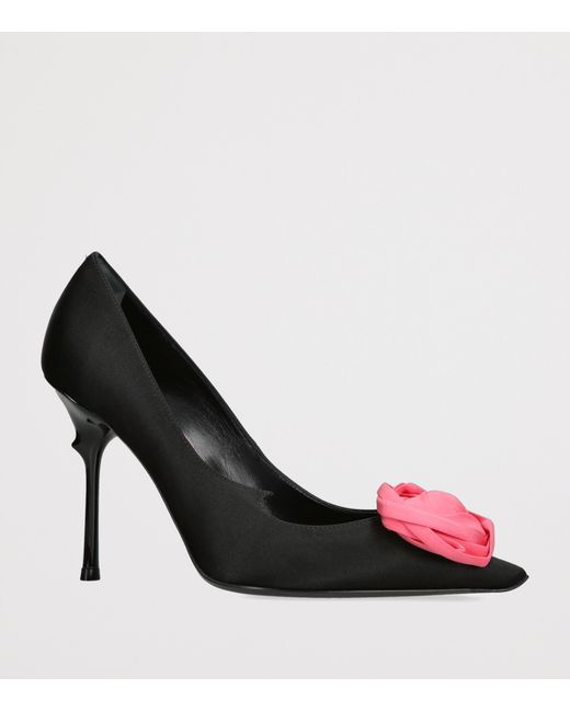 Roger Vivier Black Satin Rose Pumps 100