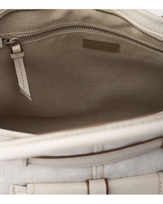 Prada Gray Large Leather And Printed Linen Bonnie Top-Handle Bag