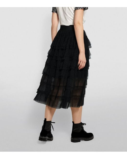 Maje Black Semi-Sheer Midi Skirt