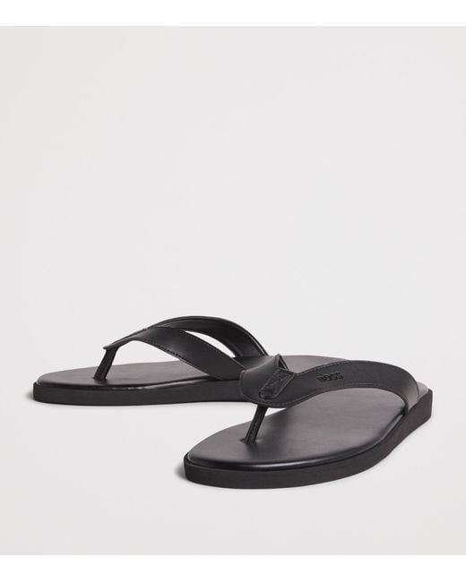 Boss Black Faux Leather Farrel Flip Flops for men