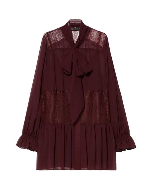 Marina Rinaldi Purple Lace-Detail Pussybow Blouse