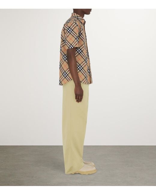 Burberry Gray Organic Cotton Short-Sleeve Check Shirt for men