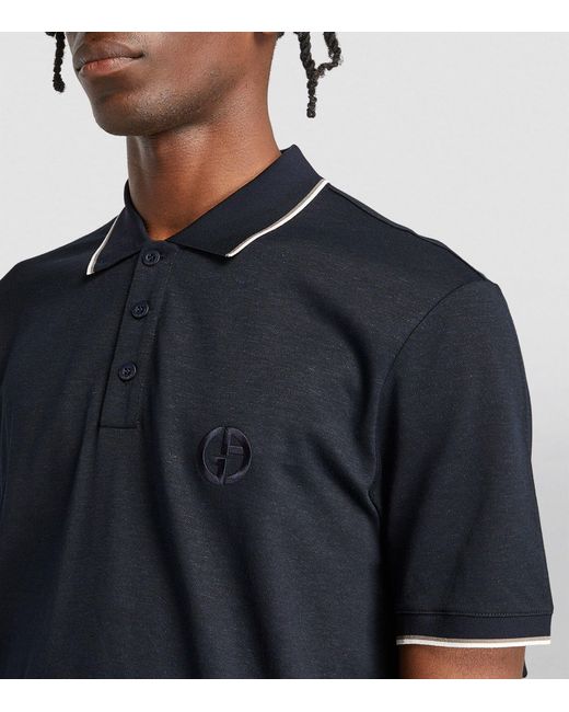 Giorgio Armani Blue Embroidered Logo Polo Shirt for men