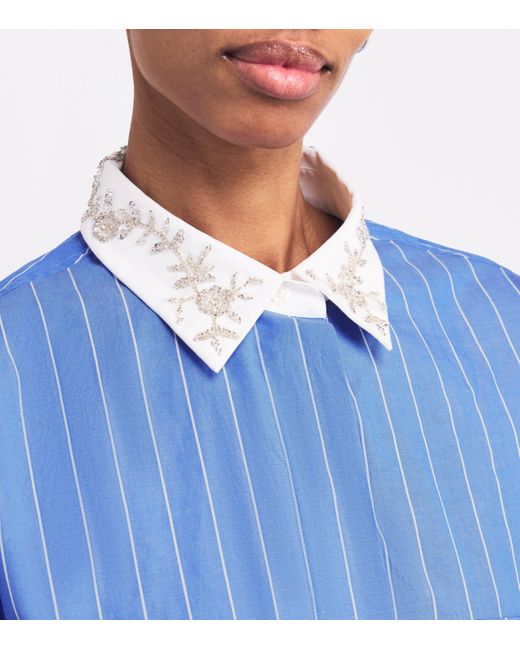 Sandro Blue Cotton Beaded Cropped Shirt