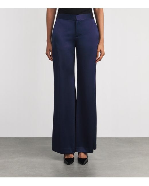 Alice + Olivia Blue Satin Shane Wide-Leg Trousers