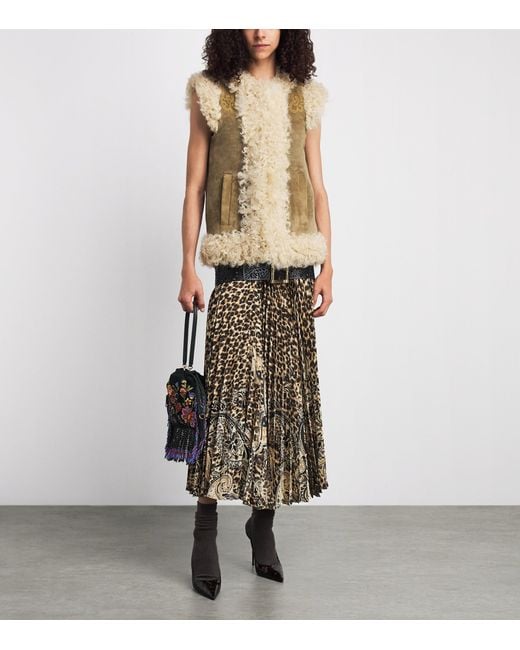 Etro Metallic Shearling Embroidered Gilet