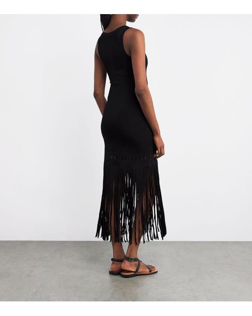 Sandro Black Fringed Bodycon Midi Dress