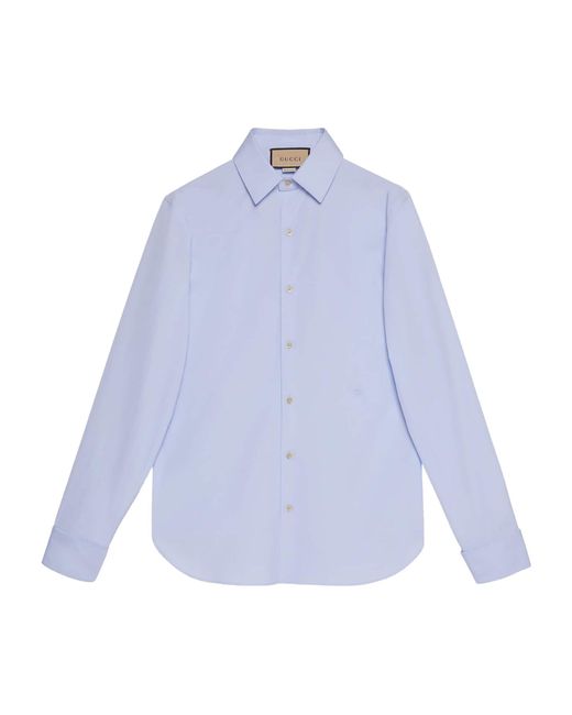 Gucci Blue Embroidered Cotton Poplin Shirt for men
