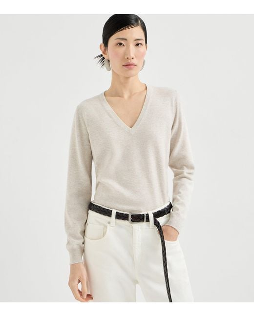 Brunello Cucinelli White Cashmere Monili-Detail Sweater