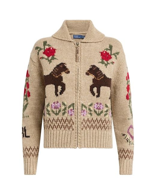 Polo Ralph Lauren White Cotton-Wool Horse Intarsia Zip-Up Cardigan