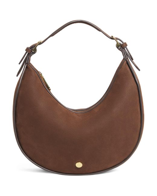 Harrods Brown Small Suede Crescent Shoulder Bag