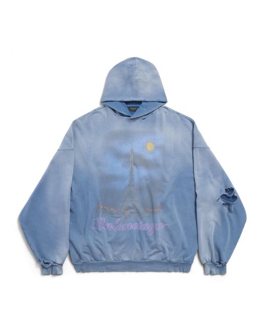 Balenciaga Blue Oversized Paris Moon Hoodie for men