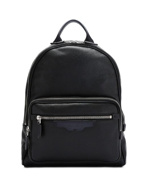 Santoni Black Leather Backpack for men