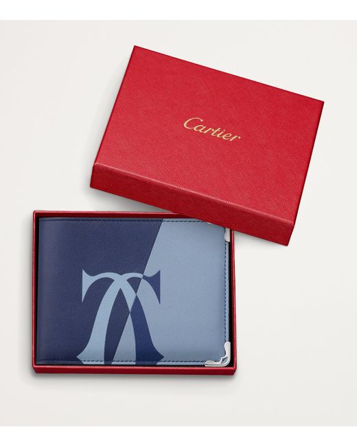 Cartier Blue Leather Must De Xl Logo Bifold Wallet for men