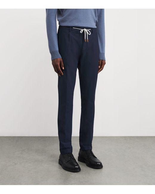 Eleventy Blue Cotton-Blend Drawstring Trousers for men