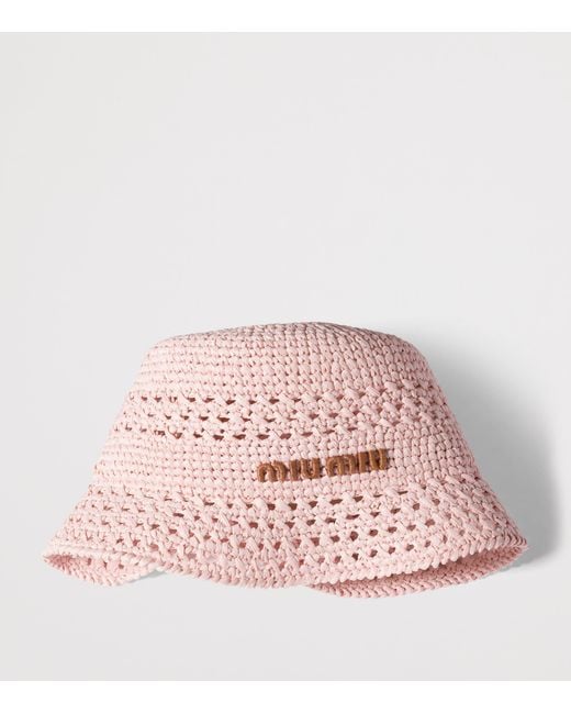 Miu Miu Pink Woven Logo Bucket Hat