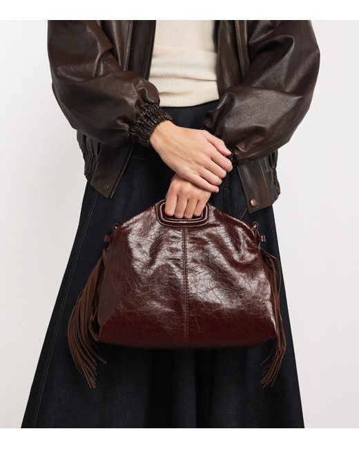 Maje Brown Cracked Leather Miss M Shoulder Bag
